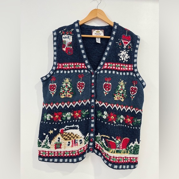 Tiara Sweaters - Tiara Festive Blue Sweater Vest